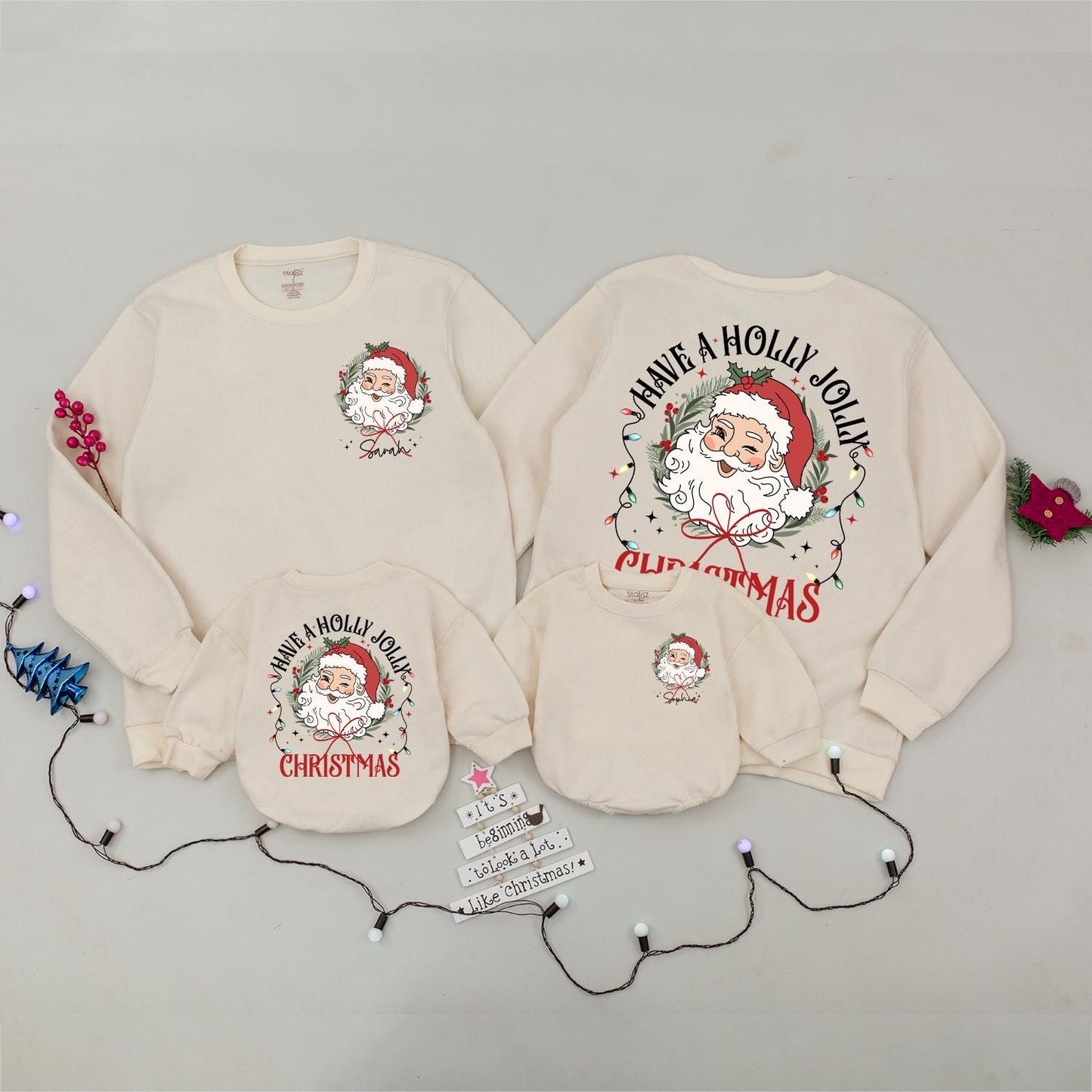 Vintage Santa Claus Sweater, Family Christmas Outfits, Matching Set