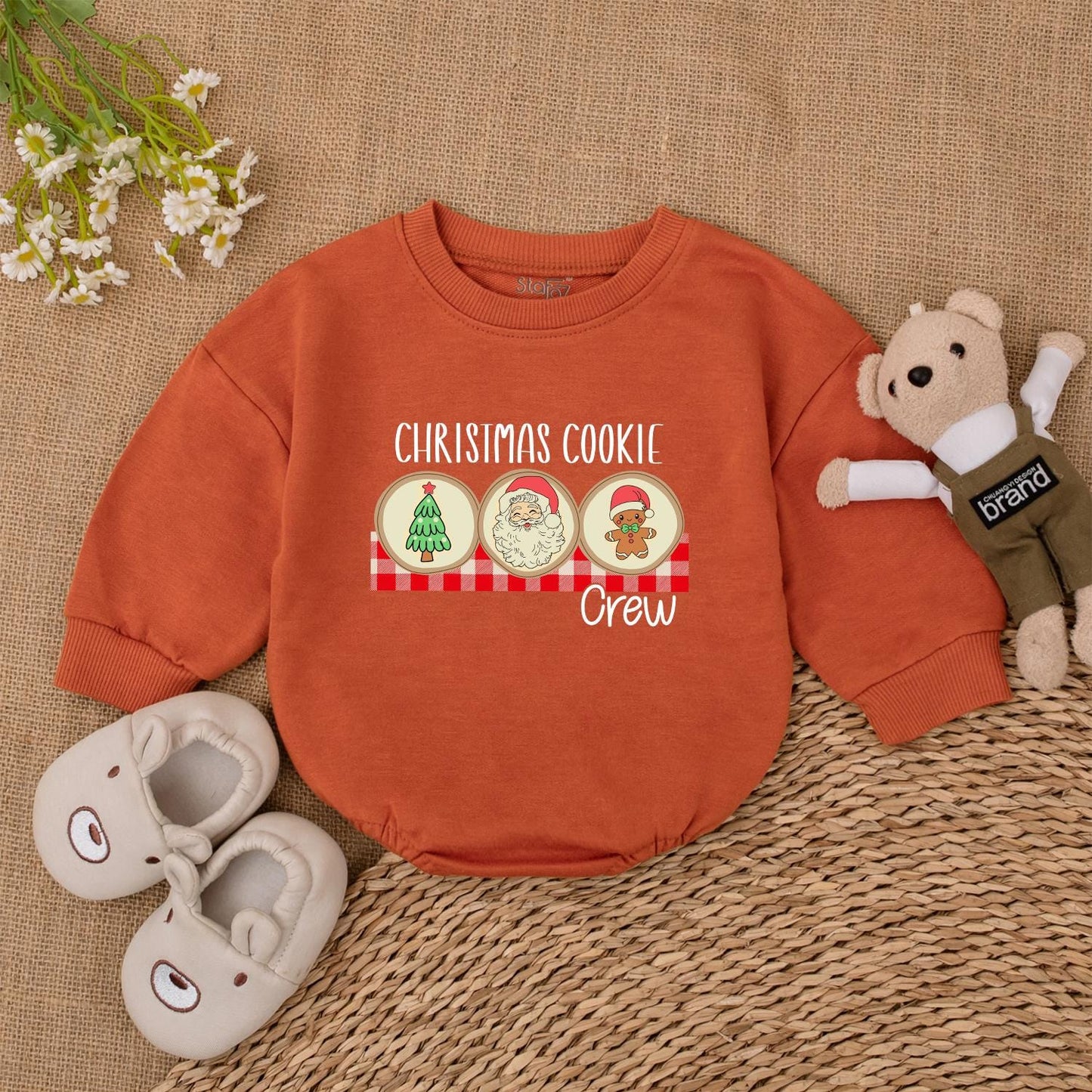 Gingerbread Baby Christmas Romper, Retro Santa, Baby Shower Gift