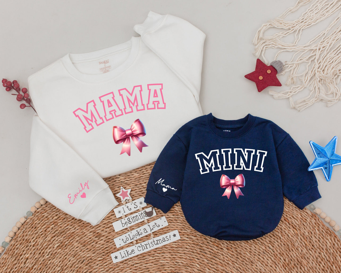 Matching Pink Christmas Sweatshirt Set: Gift for Mom and Daughter