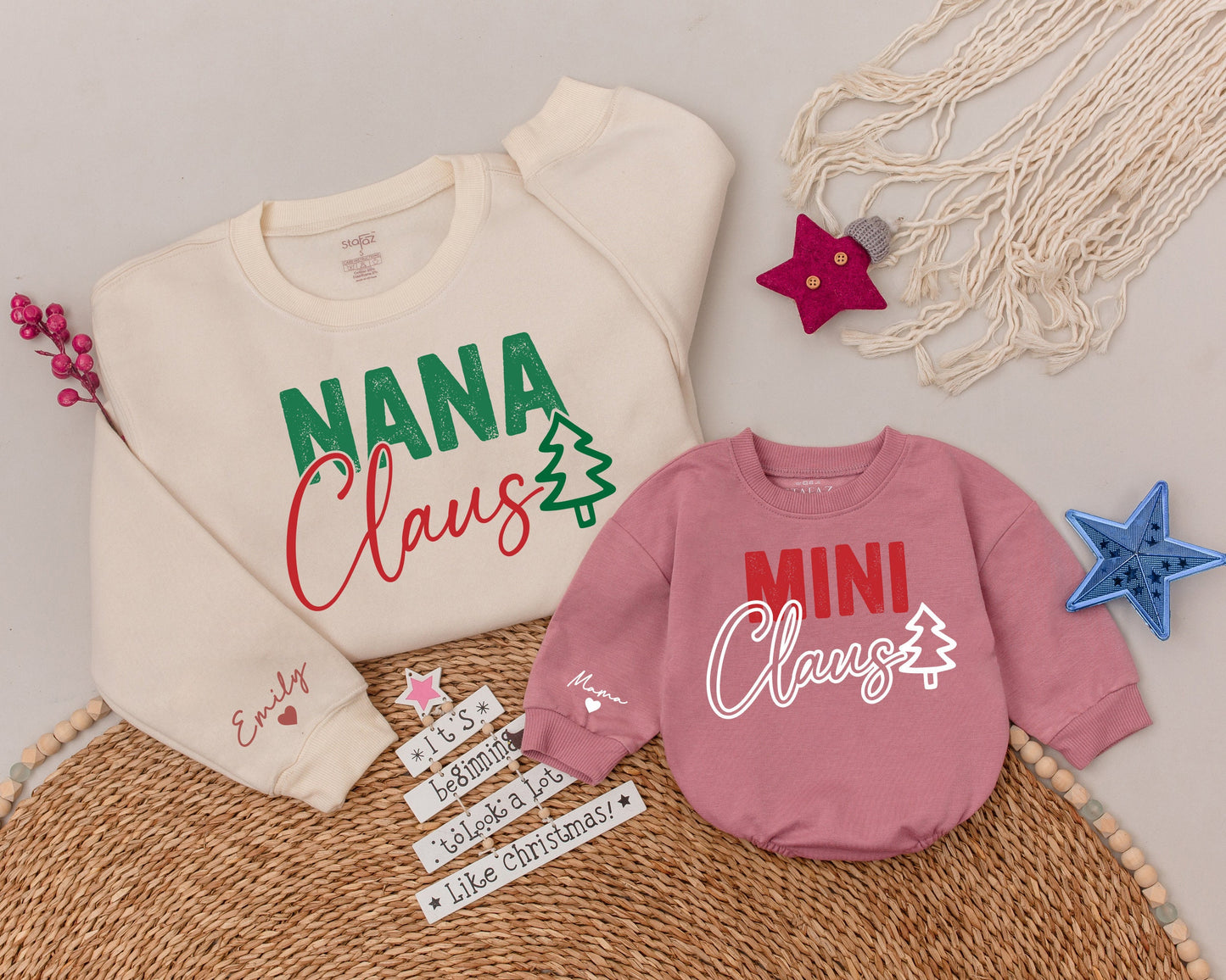 Matching Family Christmas Sweaters: Nana Claus & Baby's 1st Holiday