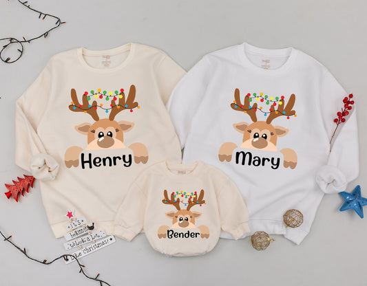 Personalized Reindeer Family Christmas Sweatshirts: Custom & Funny Gift