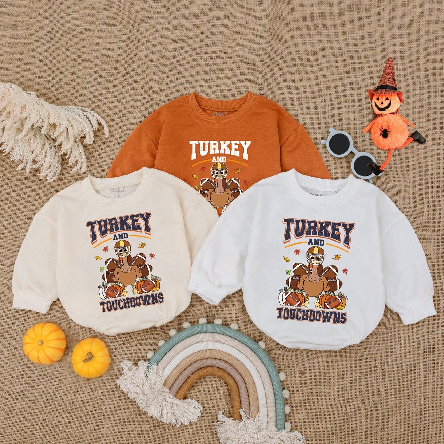 Touchdowns & Turkey Thanksgiving Romper | Fall Baby Outfit