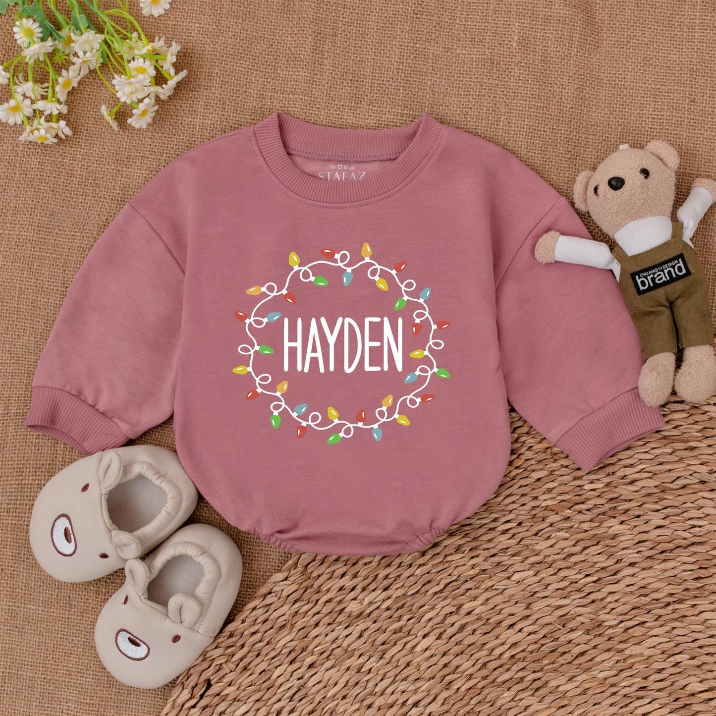 Personalized Christmas Lights Romper - Baby's First Festive Outfit