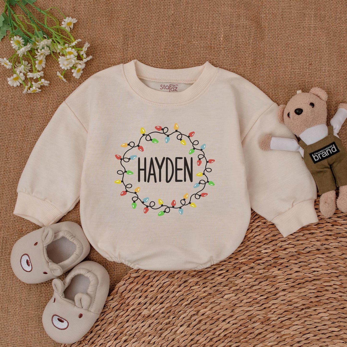 Personalized Christmas Lights Romper - Baby's First Festive Outfit