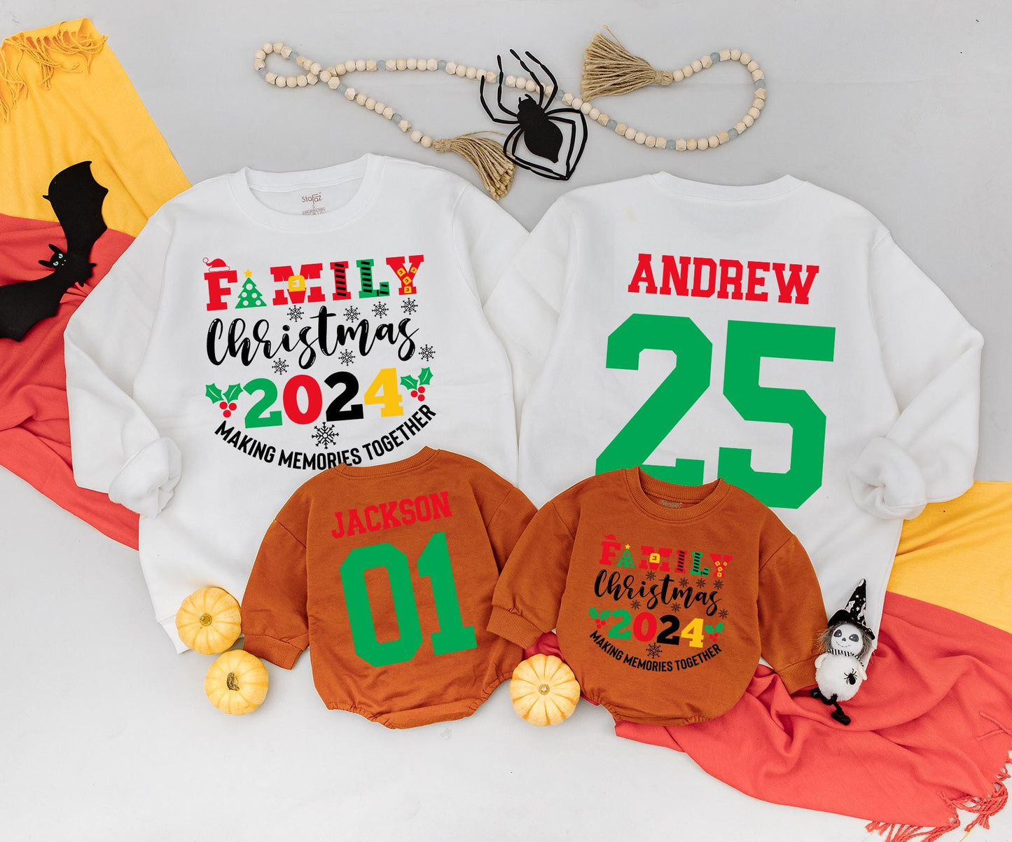 Matching Family Christmas 2024 Sweatshirts, Making Memories Together Vintage Holiday Design, Custom Names, Christmas Crew Outfits