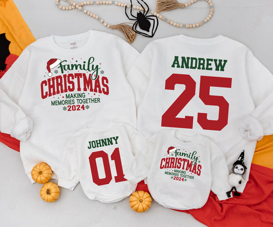 Personalized Family Christmas Sweatshirts Making Memories Together 2024, Custom Name Holiday Sweaters, Vintage Christmas Outfit Kids Baby Romper 138 chars
