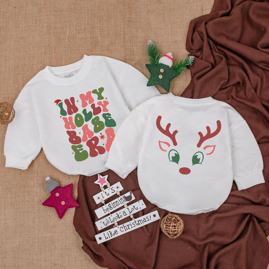 Holly Babe Christmas Romper & Sweatshirt: Cozy Holiday Baby Outfit