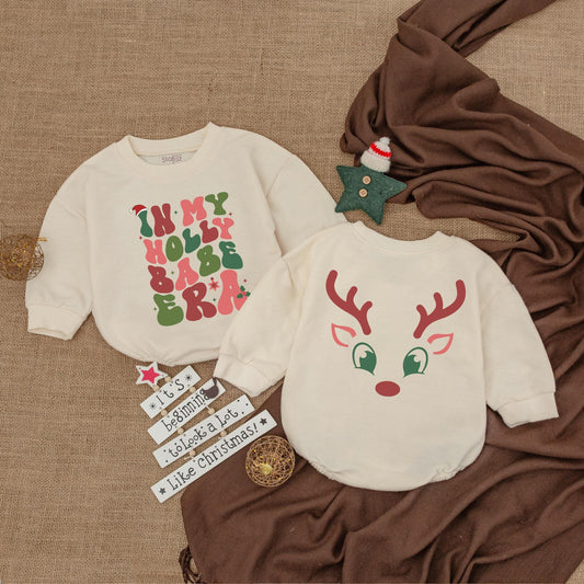 Holly Babe Christmas Romper & Sweatshirt: Cozy Holiday Baby Outfit