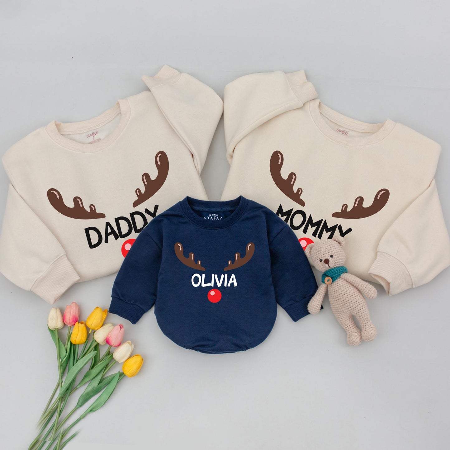 Family Christmas Outfits: Personalized Reindeer Shirts & Baby Gifts