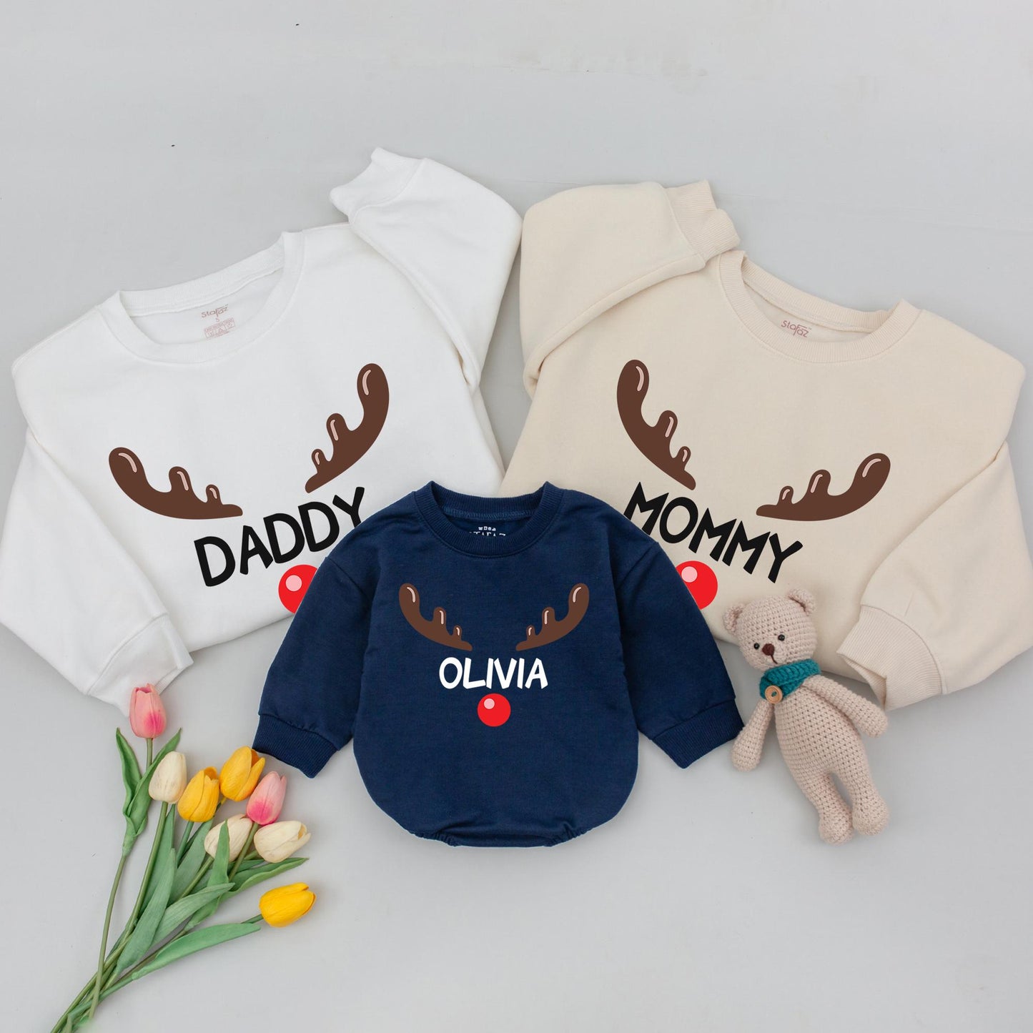 Family Christmas Outfits: Personalized Reindeer Shirts & Baby Gifts