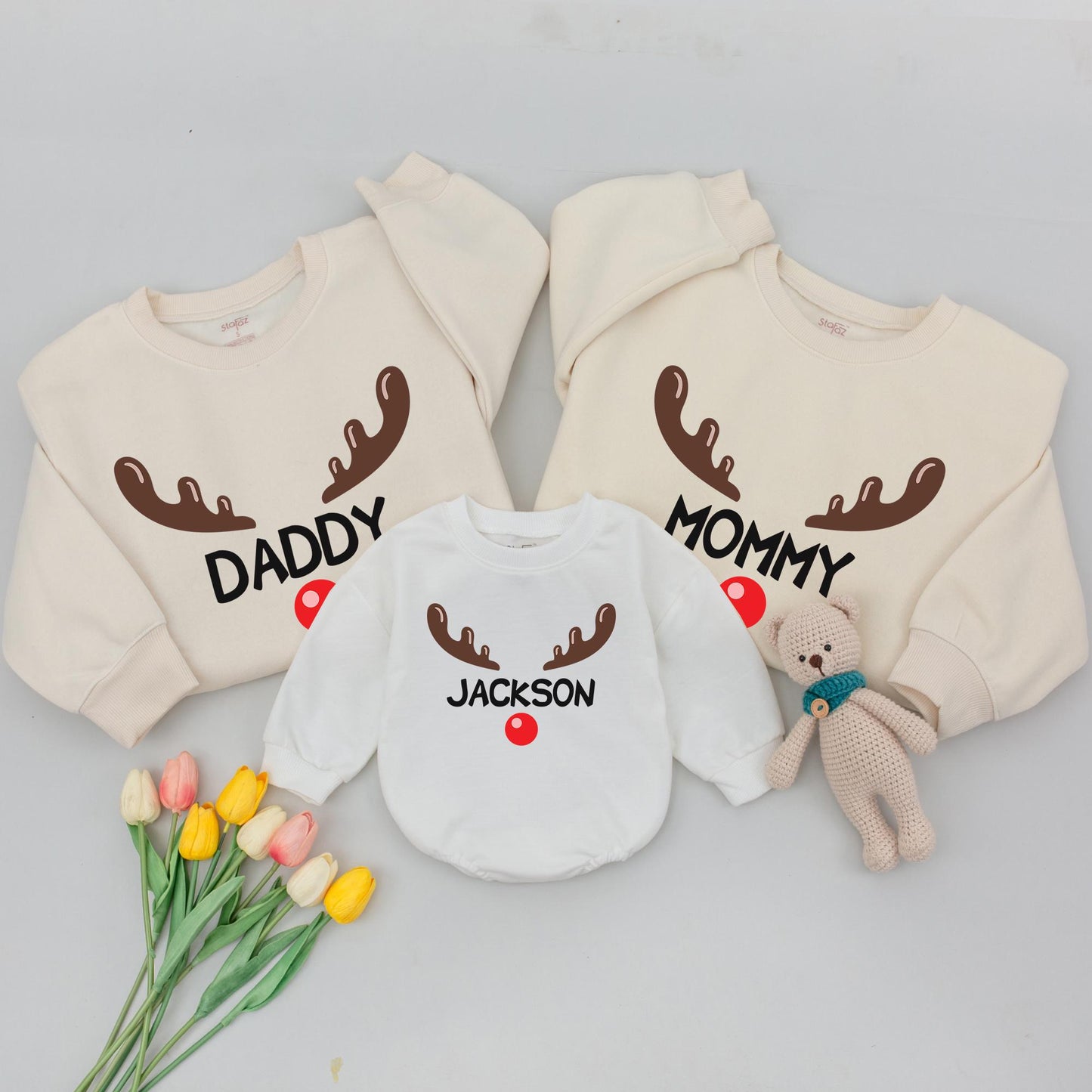 Family Christmas Outfits: Personalized Reindeer Shirts & Baby Gifts