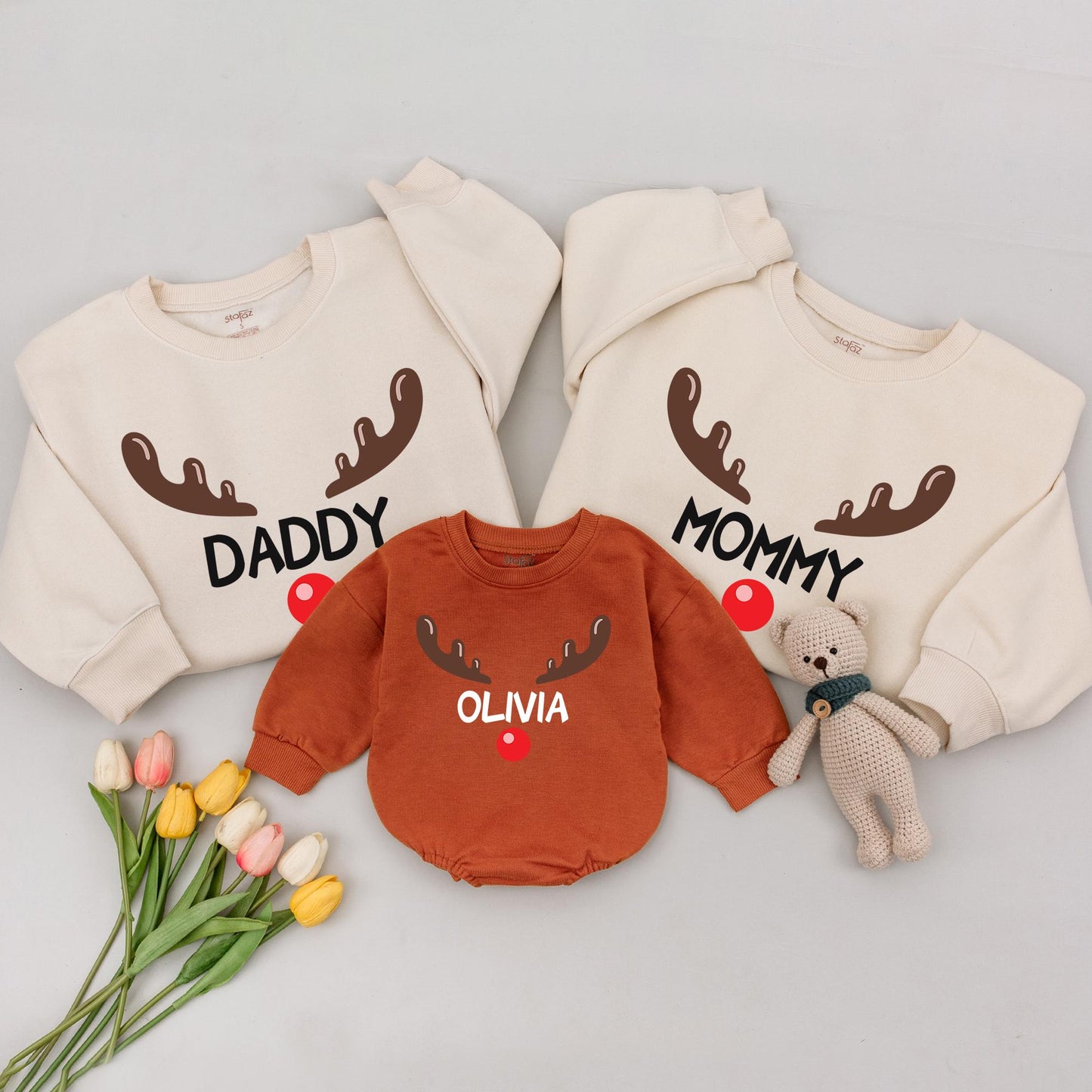 Family Christmas Outfits: Personalized Reindeer Shirts & Baby Gifts