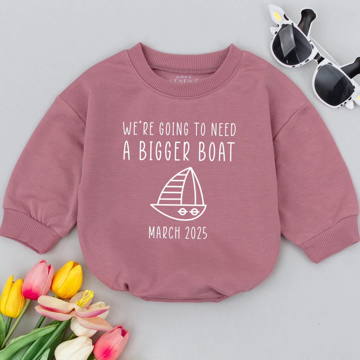 We're Going to Need a Bigger Boat Baby Romper, Nautical Baby Announcement, March 2025 Reveal Gift, Baby Boy or Girl Clothes, Newborn