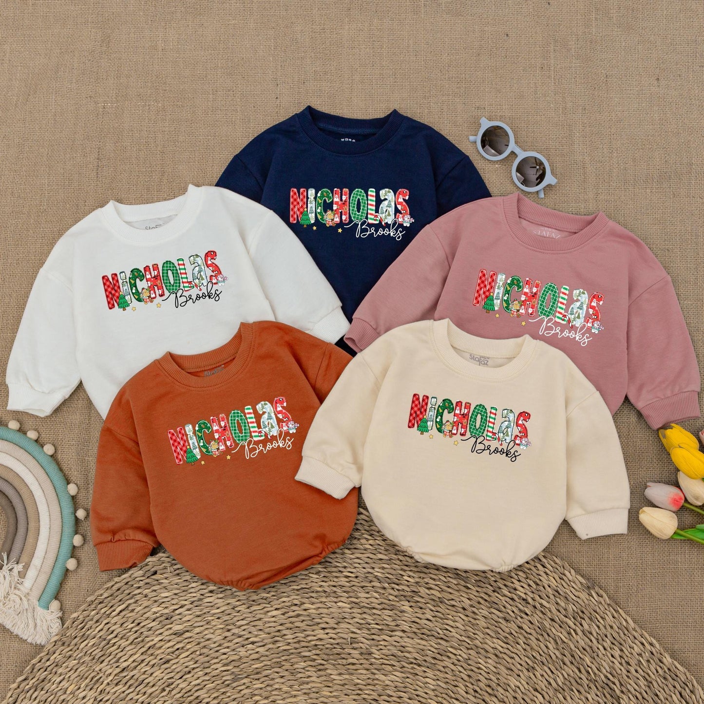 Personalized Nicholas Brooks Baby Romper, Festive Christmas Outfit, First Christmas Bodysuit, Holiday Baby Boy Clothes, Cheerful Toddler Romper 138