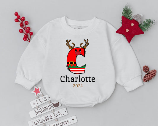 Personalized Reindeer Romper, Christmas Outfit for Babies & Newborns