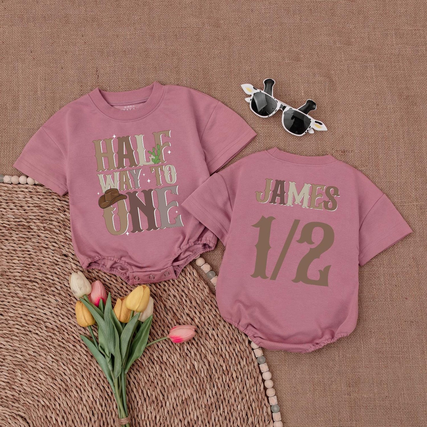 Western 1/2 Birthday Romper: 6-Month Half Birthday Baby Outfit