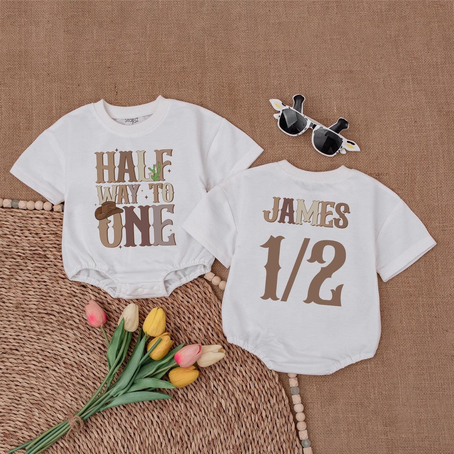 Western 1/2 Birthday Romper: 6-Month Half Birthday Baby Outfit