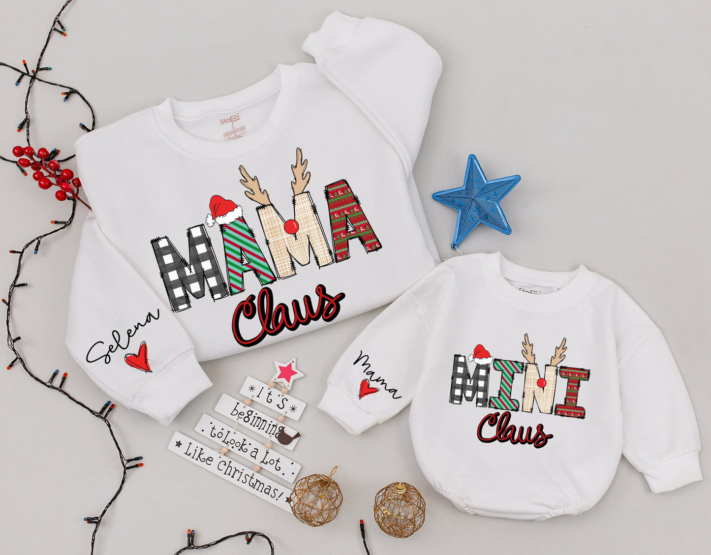 Matching Mama & Mini Claus Sweatshirts, Family Christmas Outfits