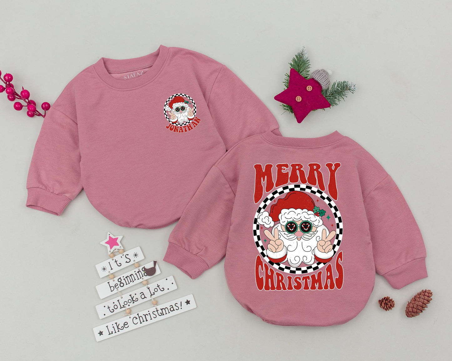 Personalized Vintage Santa Baby Romper – First Christmas Outfit