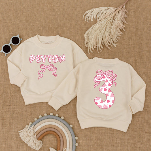 Personalized 3rd Birthday Girl Outfit: "Peyton" Heart Bubble Romper, Pink Bow Number Three Shirt, Custom Party Clothes, Cute Celebration Set