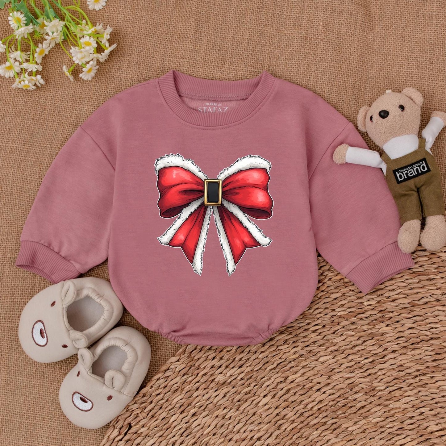 First Christmas Bubble Romper, Santa Bow Bodysuit, Baby Gift Set