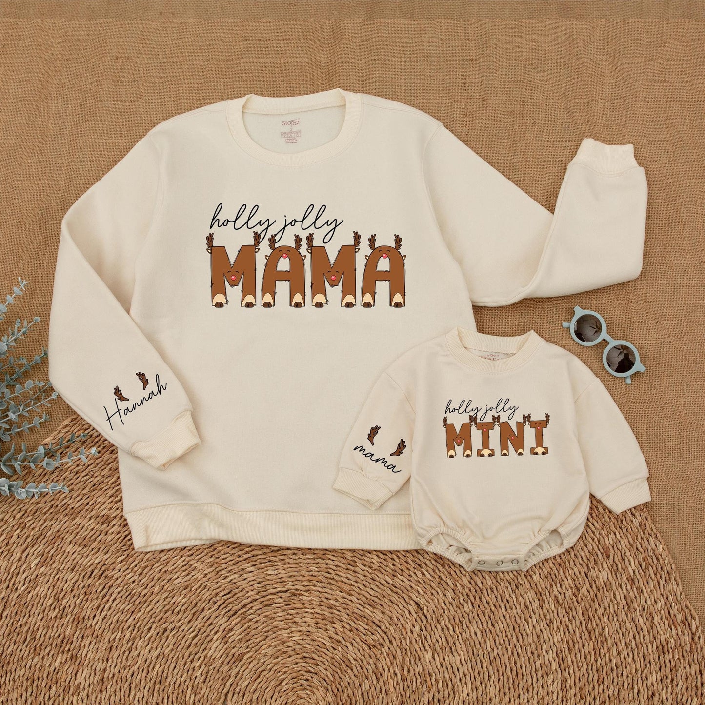 Matching Christmas Reindeer Sweatshirts for Moms and Kids