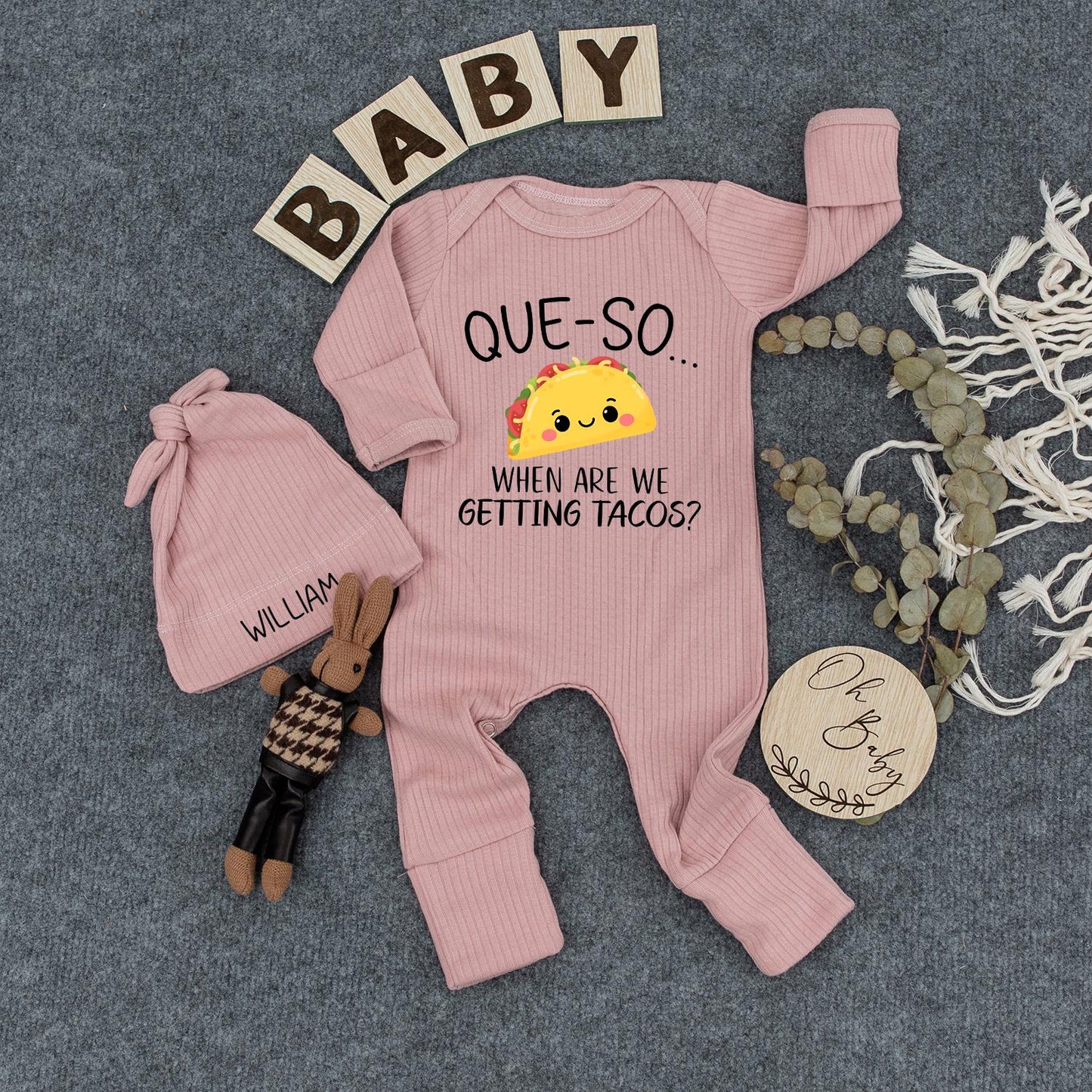 Cute Custom Taco Bodysuit Baby Shower Gift for Newborns, Funny Que-So When Are We Getting Tacos Cartoon Infant Jumpsuit Outfit