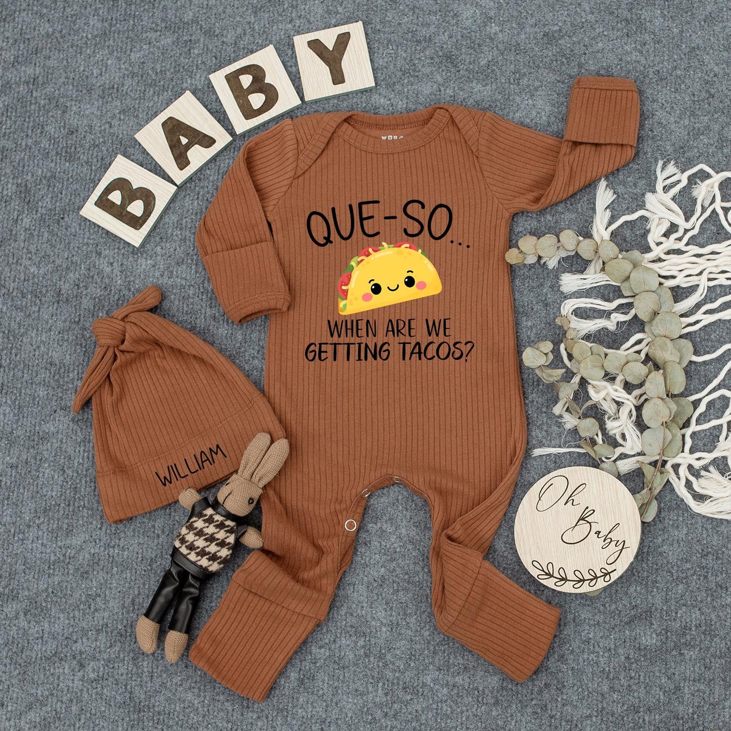 Cute Custom Taco Bodysuit Baby Shower Gift for Newborns, Funny Que-So When Are We Getting Tacos Cartoon Infant Jumpsuit Outfit