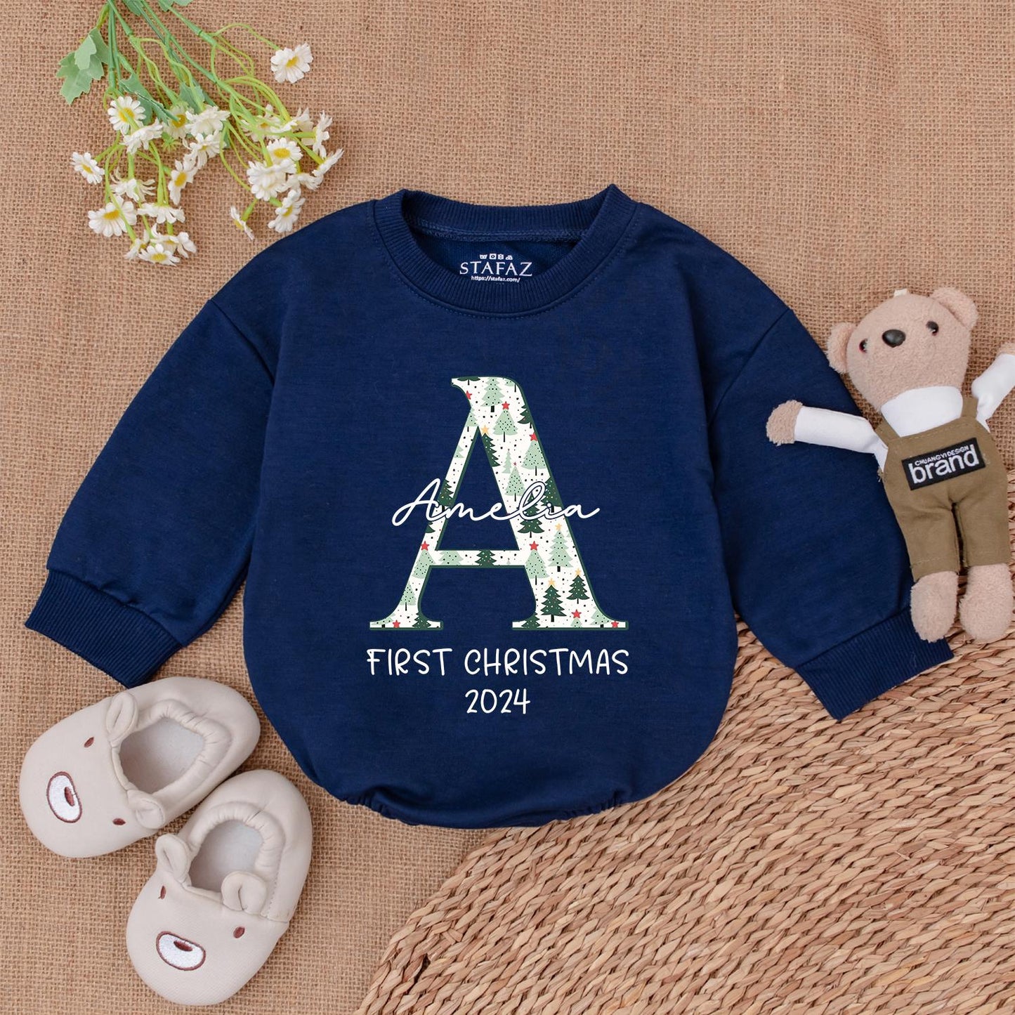 Baby's 1st Xmas Romper & Personalized Bodysuit for Holiday Cheer
