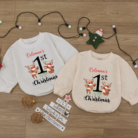 Baby's 1st Christmas Romper Outfit | Cute Reindeer & Santa Bodysuit