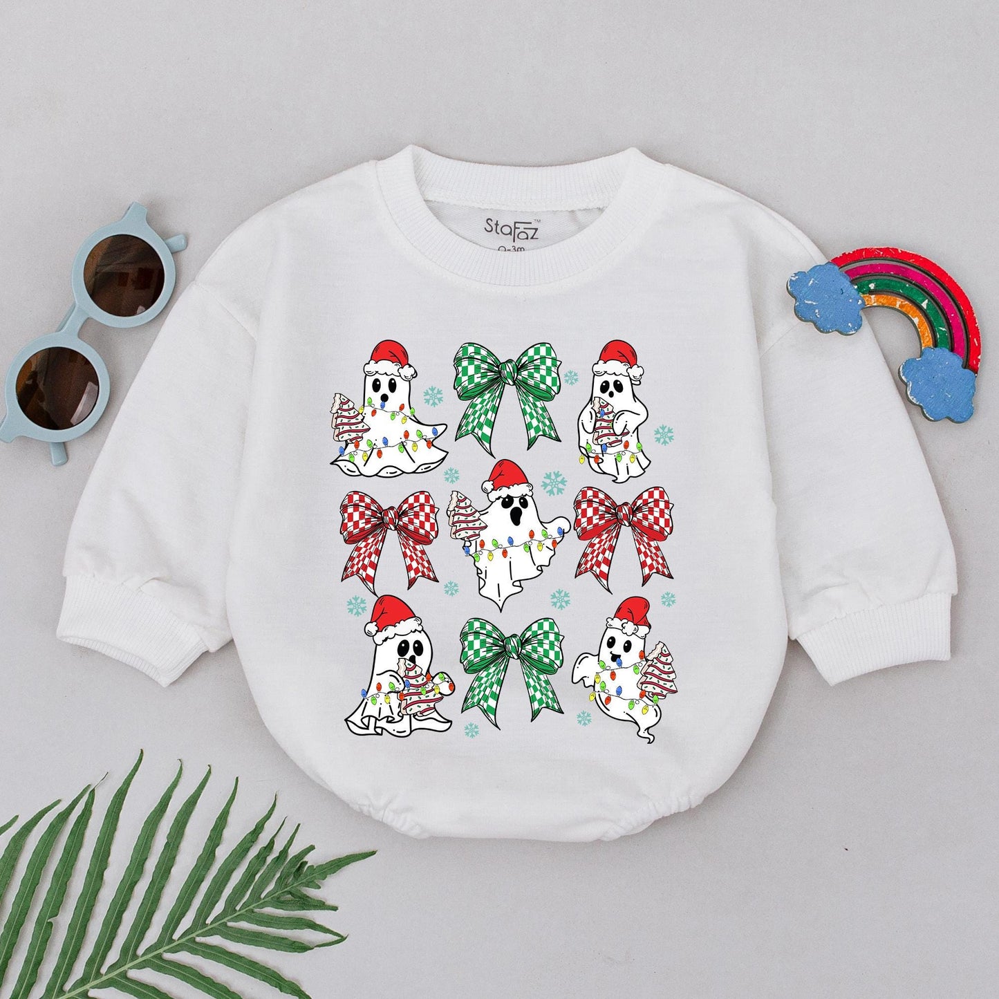 Festive Ghost Baby Romper – Perfect 1st Xmas Outfit & Shower Gift