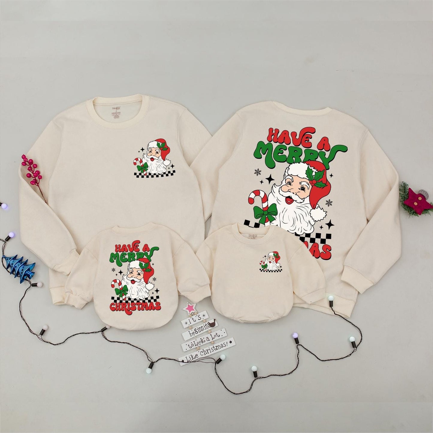Retro Santa Christmas Sweatshirt, Mommy & Me Matching Holiday Outfit