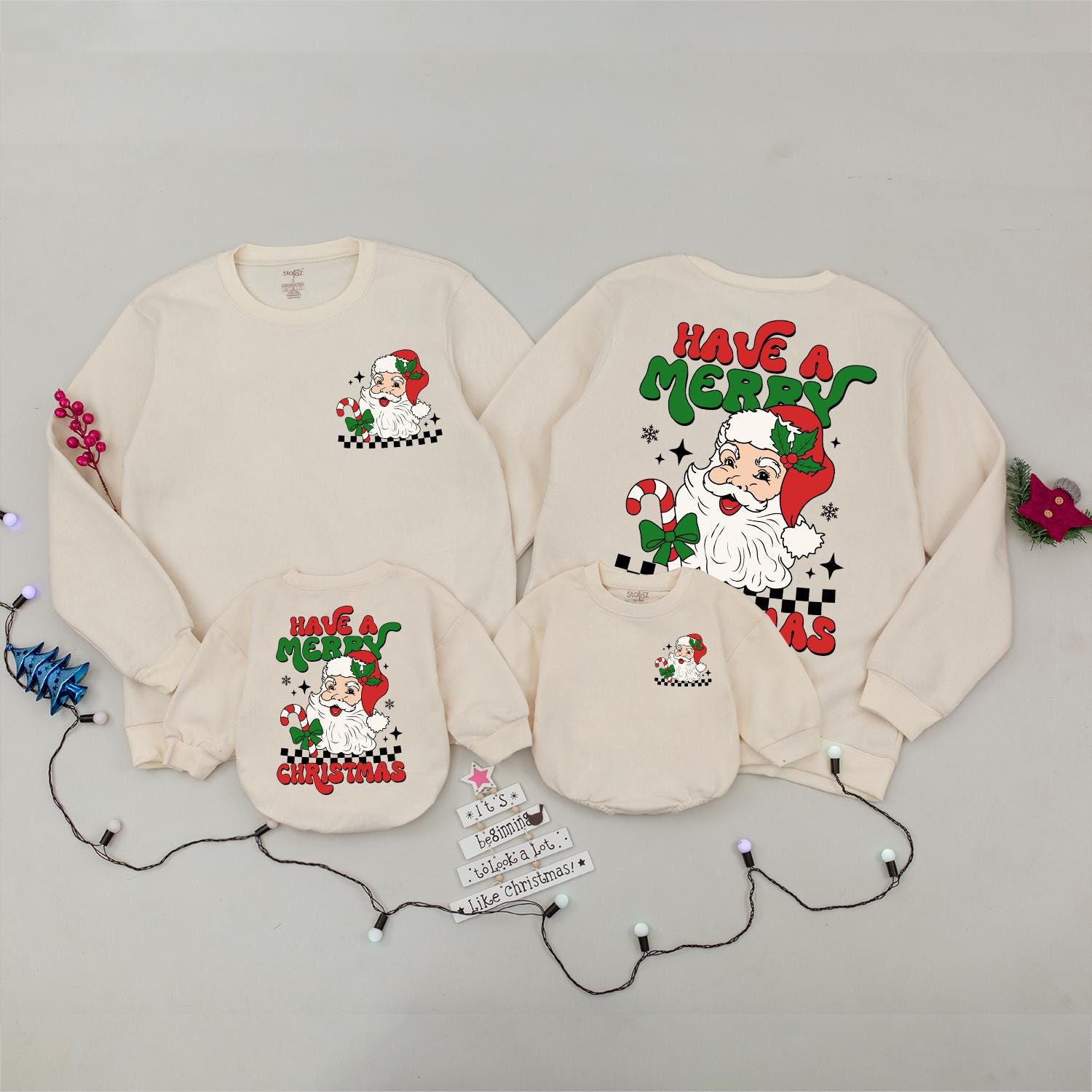 Retro Santa Christmas Sweatshirt, Mommy & Me Matching Holiday Outfit