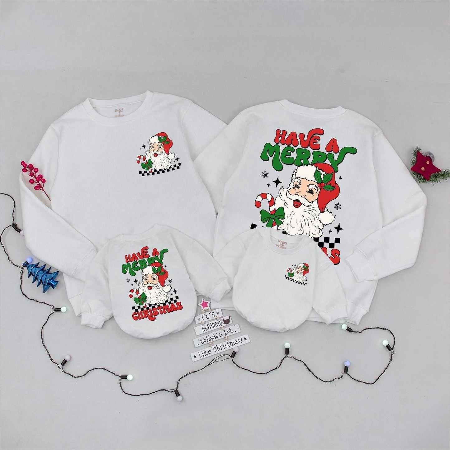 Retro Santa Christmas Sweatshirt, Mommy & Me Matching Holiday Outfit