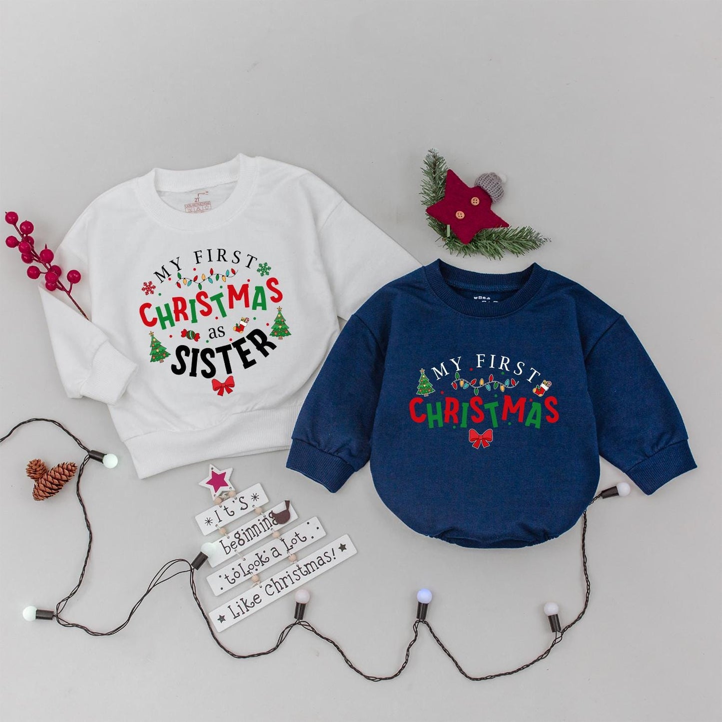 First Christmas Family Sweaters, Matching Xmas Outfits for Babies