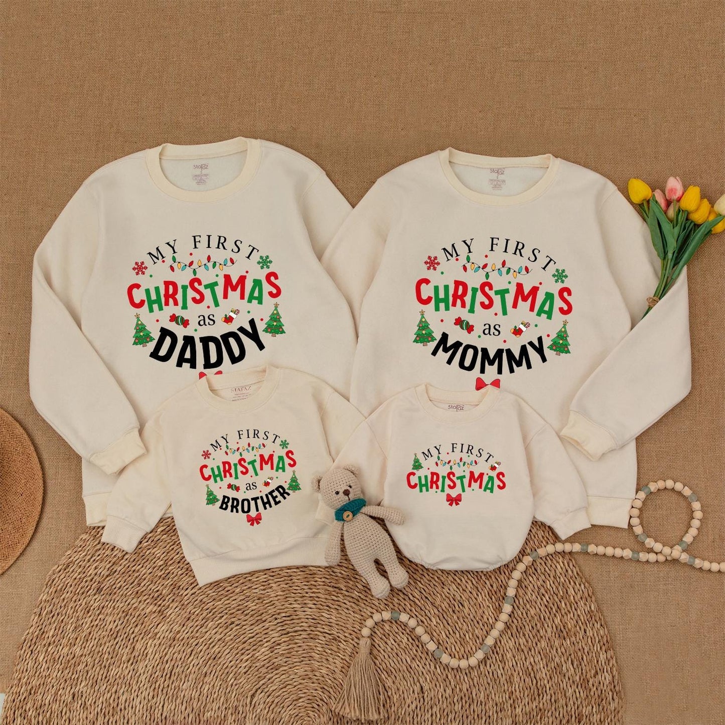 First Christmas Family Sweaters, Matching Xmas Outfits for Babies