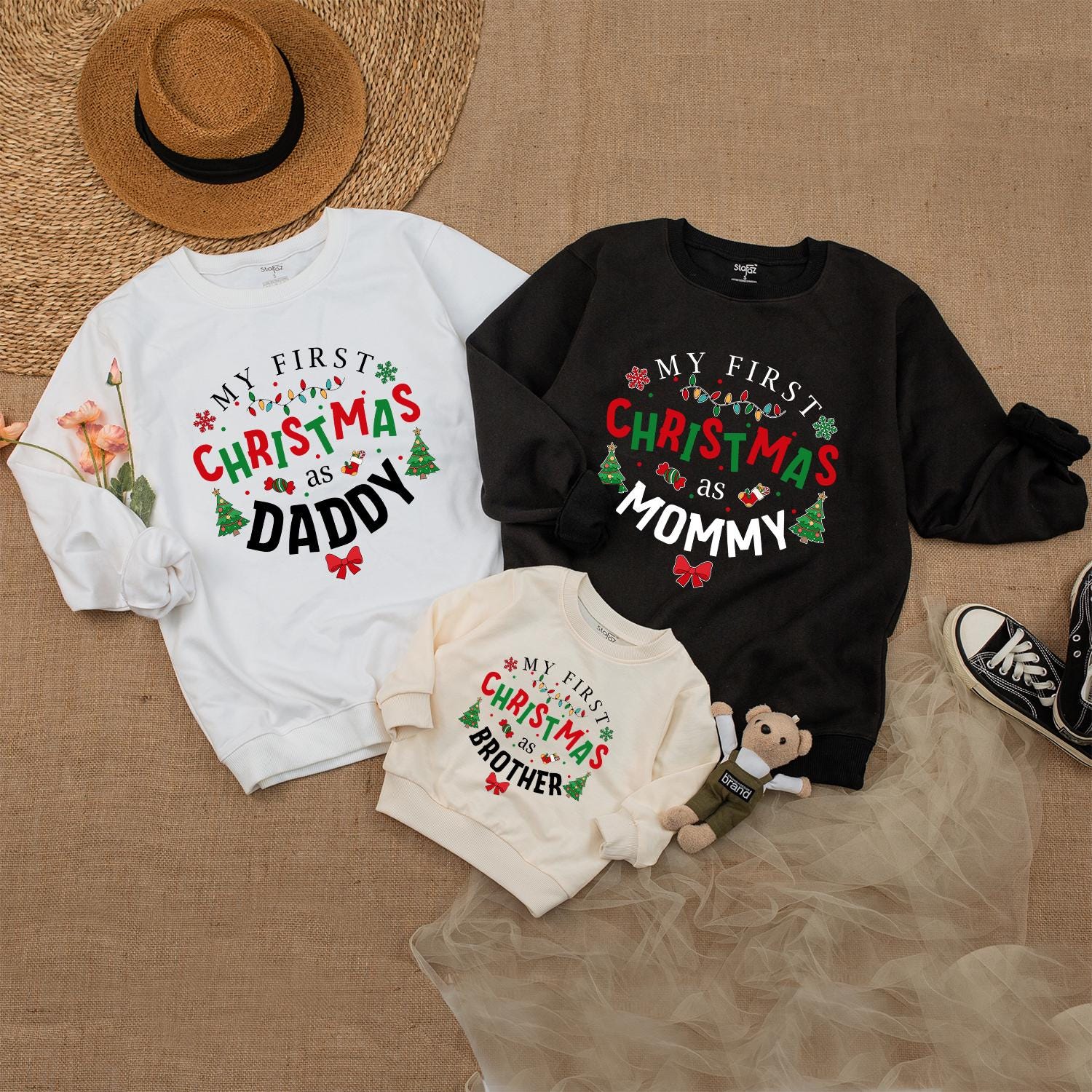First Christmas Family Sweaters, Matching Xmas Outfits for Babies