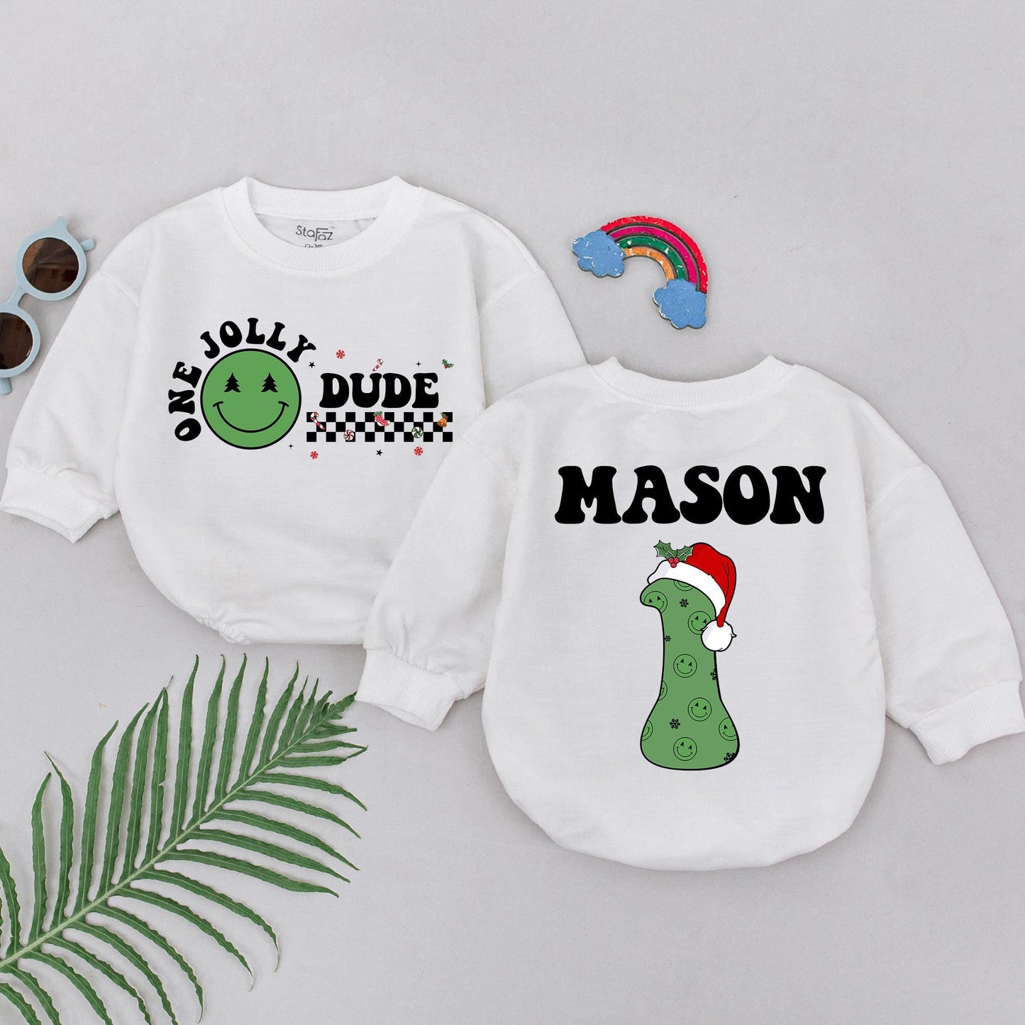 Retro Christmas Baby Romper: Personalized 1st Xmas & Shower Gift