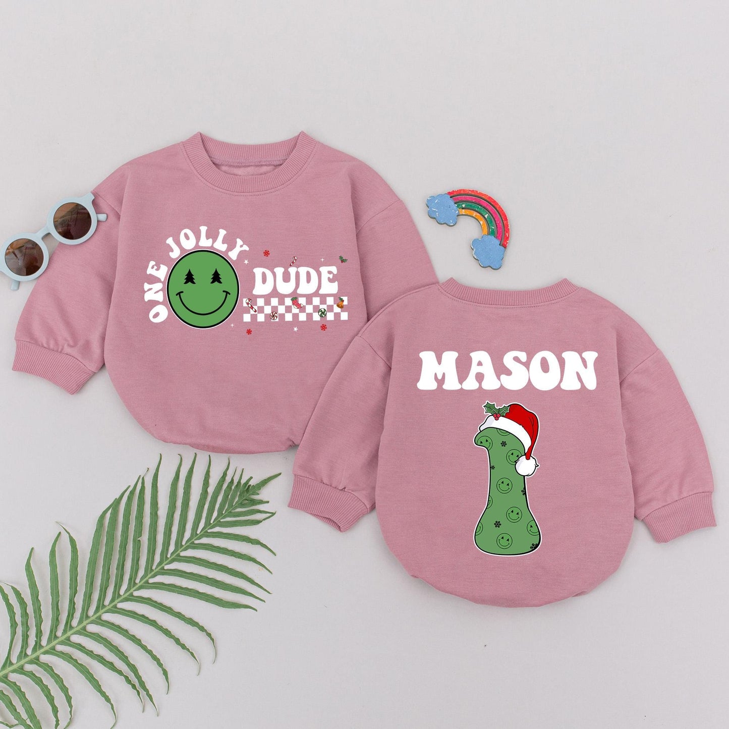 Retro Christmas Baby Romper: Personalized 1st Xmas & Shower Gift