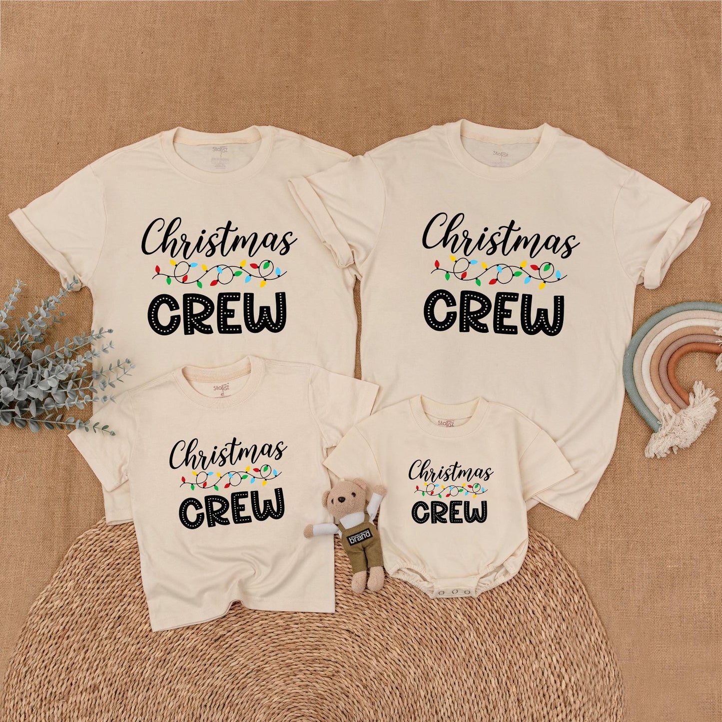 Christmas Crew Matching Family Shirts Festive Lights Design Festive Family Outfits Baby Toddler Mama Papa
