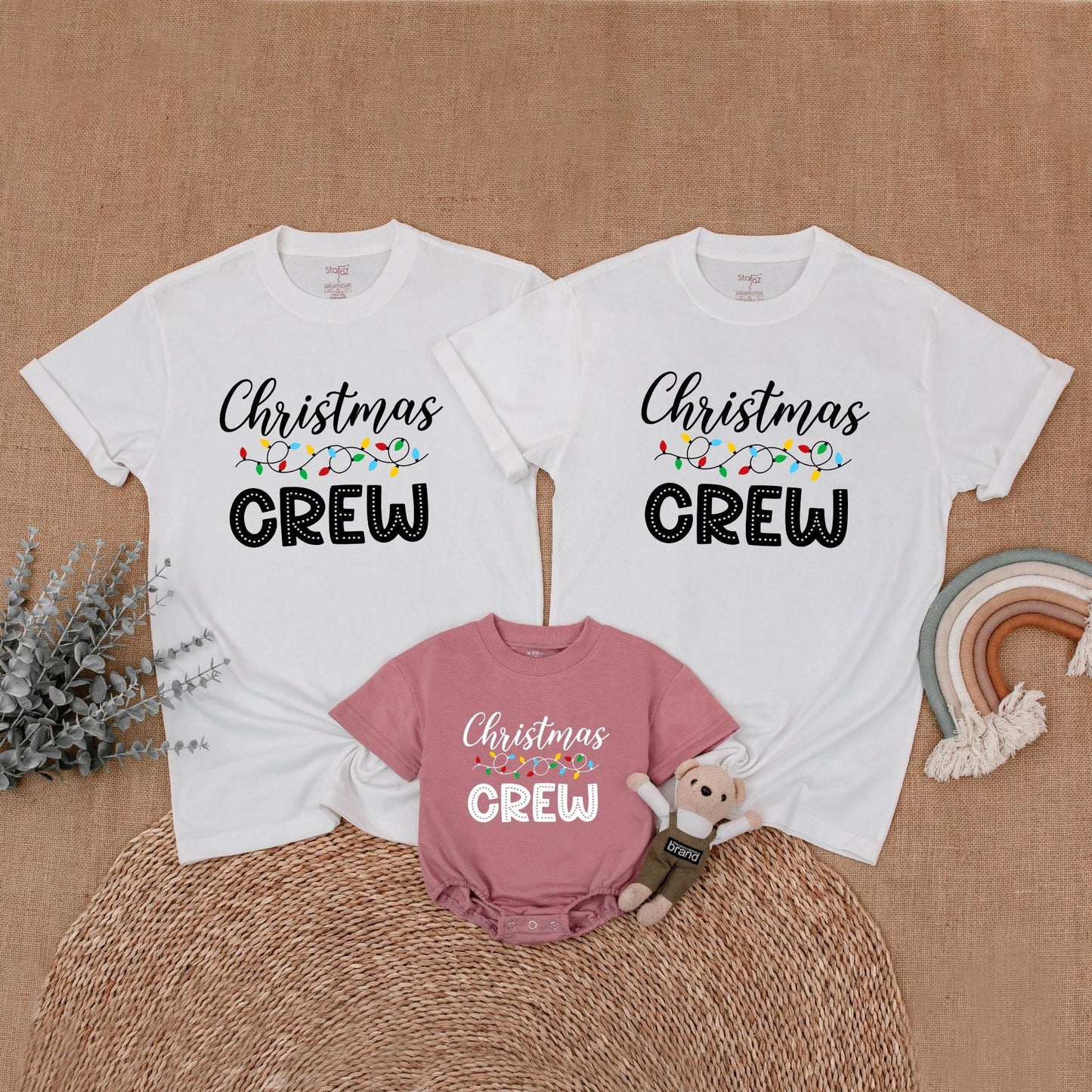 Christmas Crew Matching Family Shirts Festive Lights Design Festive Family Outfits Baby Toddler Mama Papa