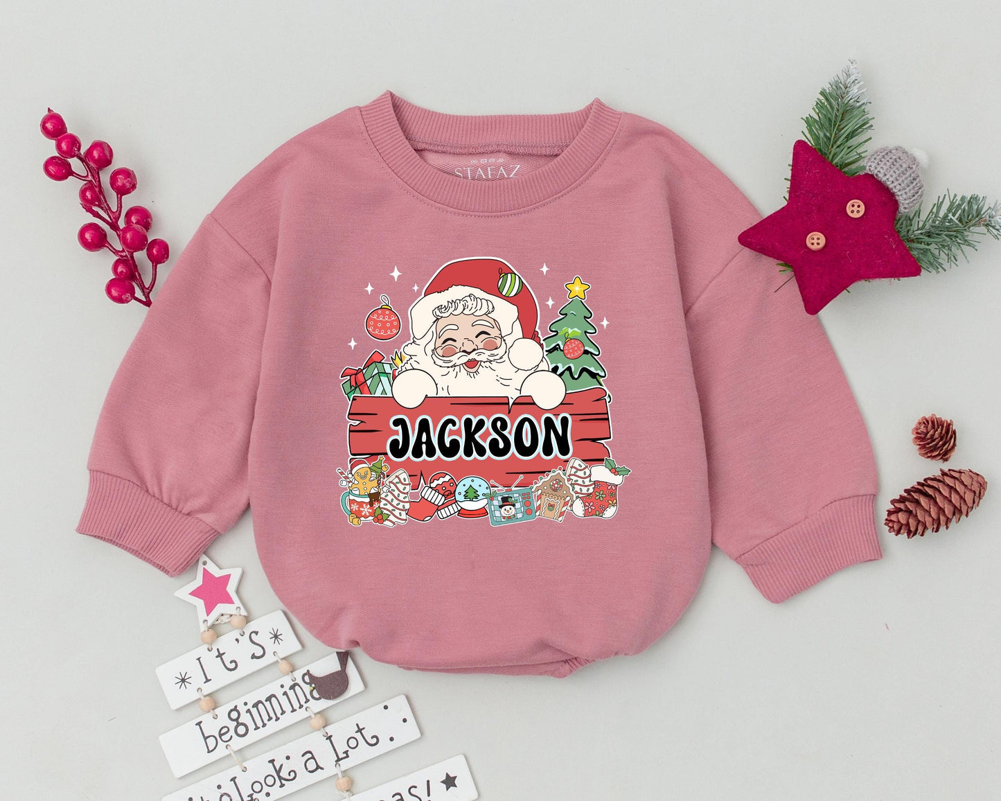 Personalized Vintage Santa Romper - Baby's First Christmas Outfit