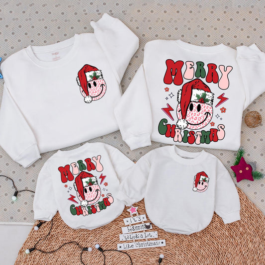 Groovy Smiley Leopard Christmas Sweatshirt | Family Holiday Outfit