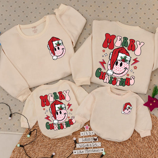 Groovy Smiley Leopard Christmas Sweatshirt | Family Holiday Outfit