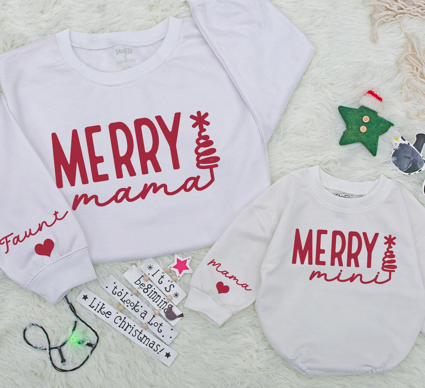 Personalized Merry Mama and Mini Matching Sweatshirts Custom Name Family Christmas Outfit Mama and Baby Girl Daughter Holiday Gift