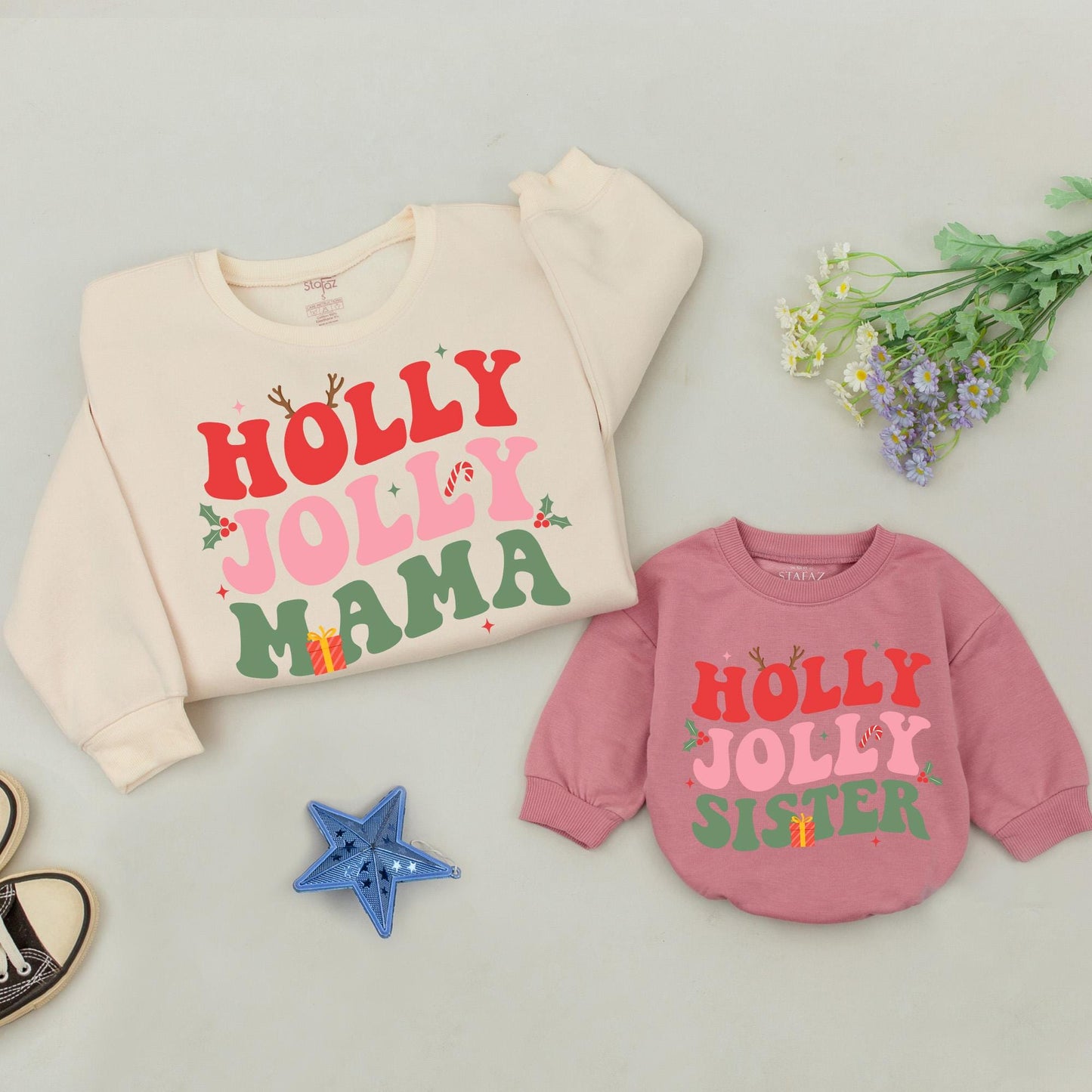 Personalized Holly Jolly Family Christmas Sweatshirt Matching Retro Holiday Crewneck Sweater for Mom Dad Brother Dude Festive Gift