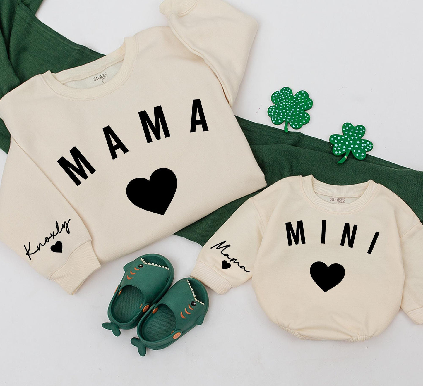 Personalized Mama and Mini Sweatshirt Knoxly Mama Sleeve Custom Black Heart Design Matching Family Outfits Baby Girl Gift