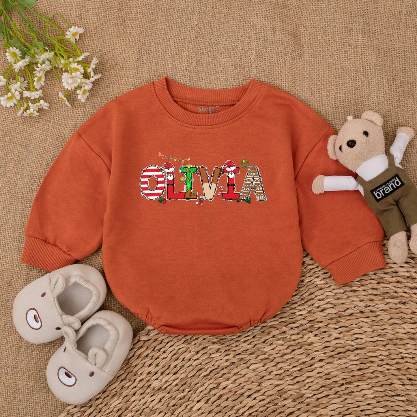 First Christmas Baby Romper, Personalized Bodysuit, Holiday Gift