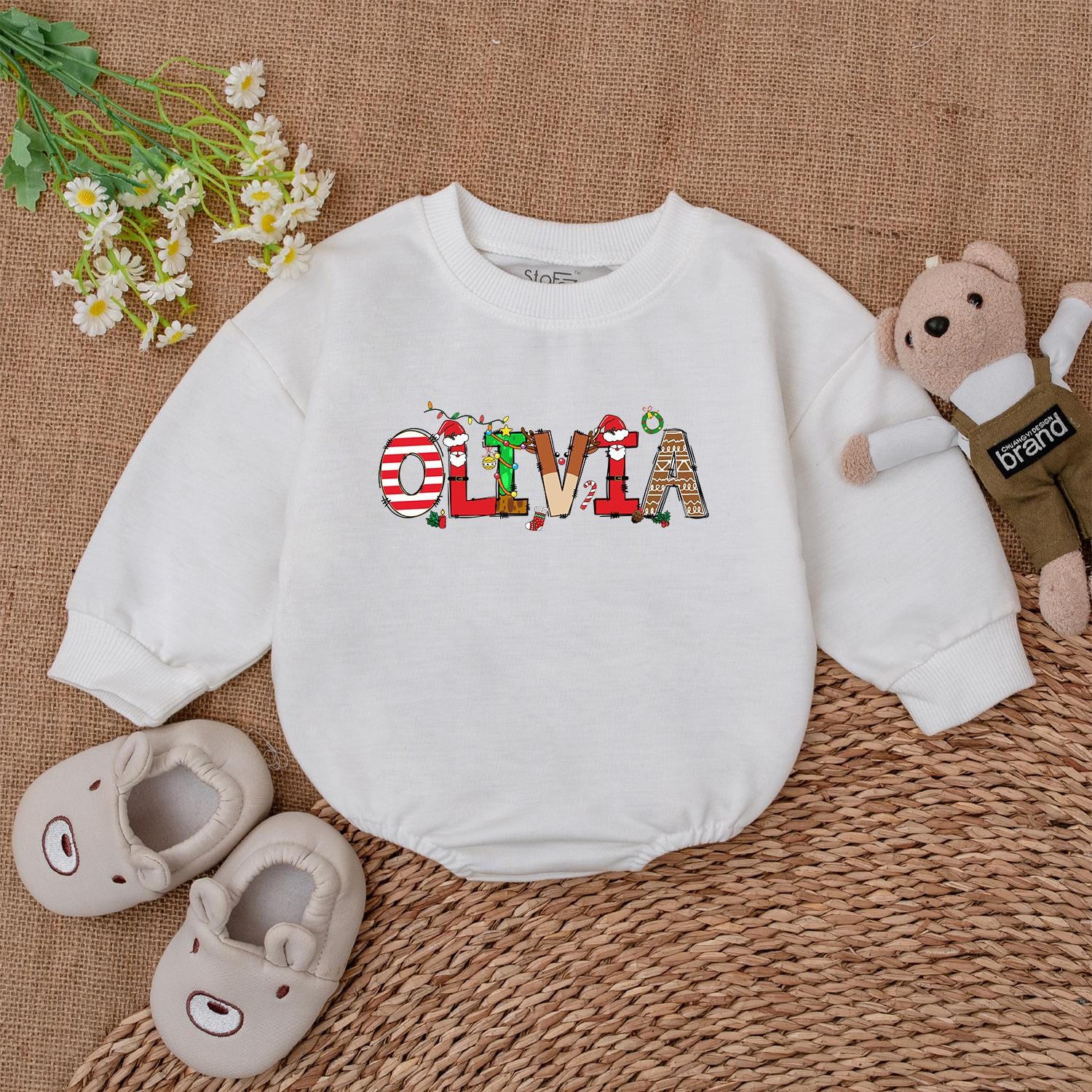 First Christmas Baby Romper, Personalized Bodysuit, Holiday Gift