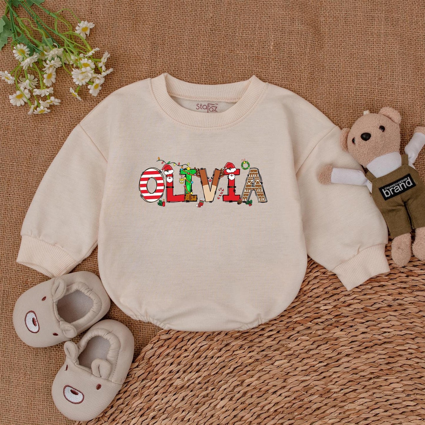 First Christmas Baby Romper, Personalized Bodysuit, Holiday Gift